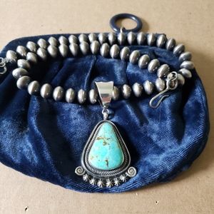 NA Navajo Sterling Silver Handmade Pendant. Natural Royston Turquoise.